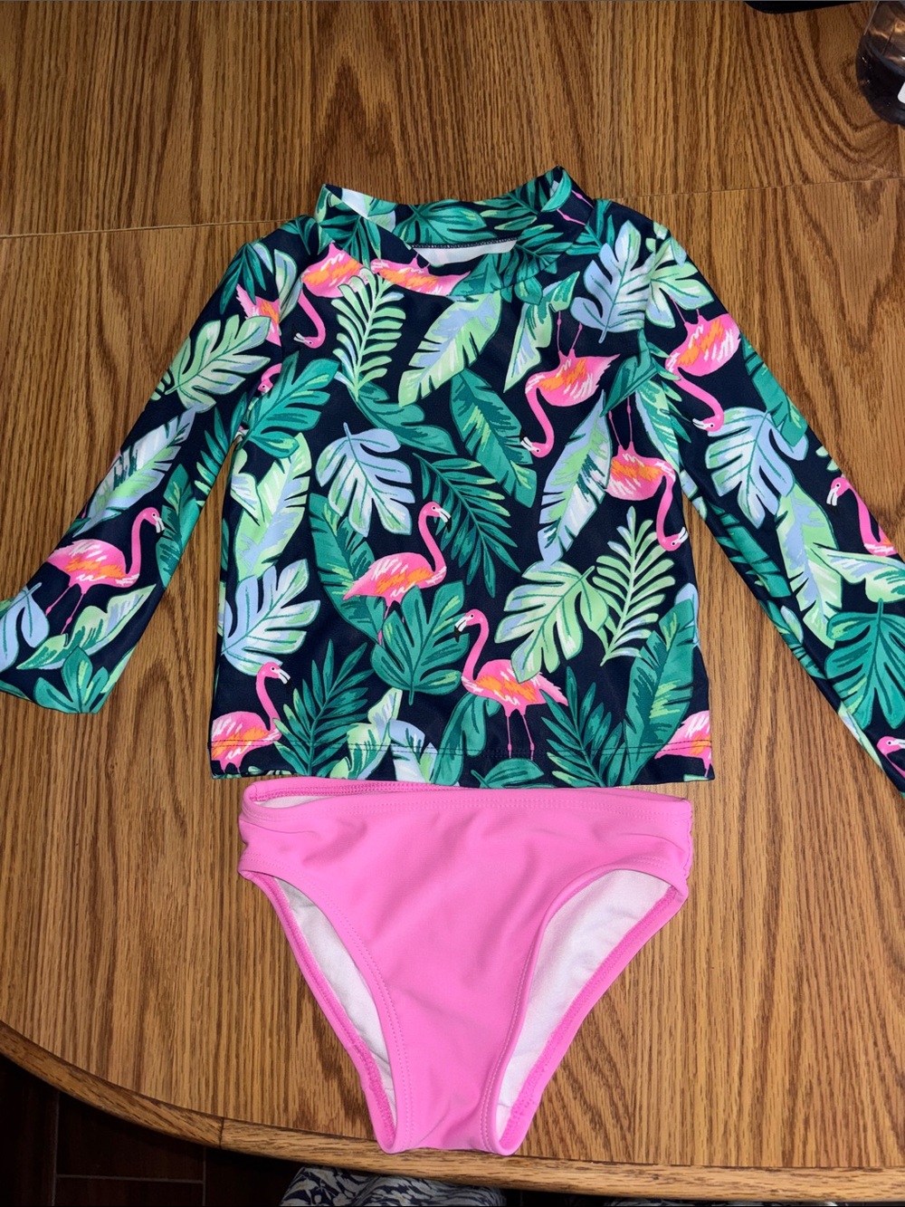 Carter's Navy Flamingo & Leaf Long Sleeve Rashguard with Pink Bottoms